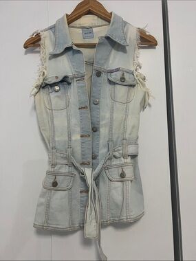 Sass & Bide Light Wash Denim Vest with Tie Belt